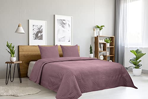 Couverture microfibre rose dessus de lit matelassé motif palmier - 2