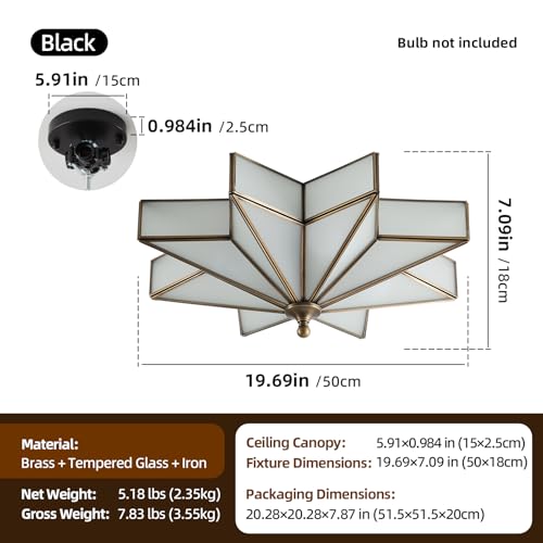 Image of Star Brass Ceiling Light - 19.7 In Large Black Milk Glass Flush Mount