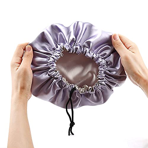 Image of Stain Bonnet Silk Sleep Cap Adjustable Satin Cap for Night Sleeping Hair Bonnet Reversible Double Layer