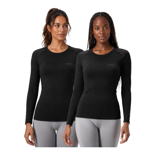 DEVOPS Women's 2 Pack Thermal Long Sleeve Shirts Compression Baselayer Tops