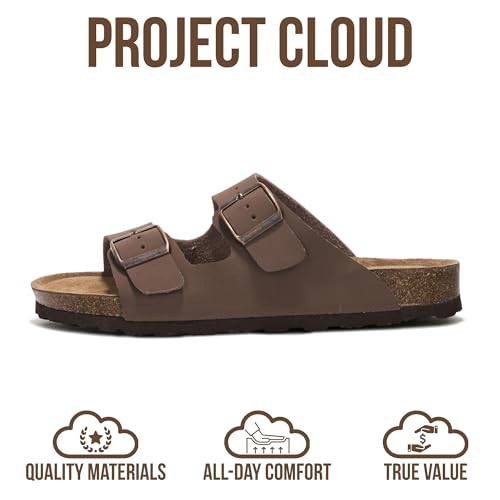 Image of Project Cloud 100% Genuine Leather Flat Sandals For Women 2026 Cork Footbed Womens Sandals with Memory Foam and arch support Vacation Essentials Slides for Women Footwear (Venita)