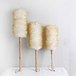 Eco Memos Lambswool Duster with Wooden Handle (L,M,S) - 1pc Fluffy Cleaning Duster Brush Long Feather Duster for Office, Home (22cm Handle + 33cm Wool)