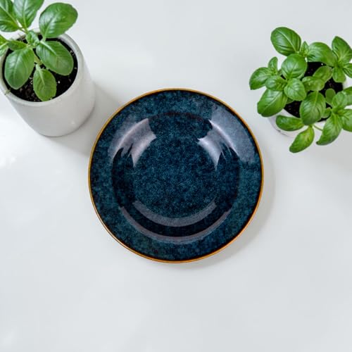 Image of Premium Pasta Plate, Ceramic Plate for Pasta, Large, Round & Deep Dish, Microwave & Dishwasher Safe, Handmade Stoneware, Elegant Tableware for Every Occasion, Rustic Blue, 9 Inch