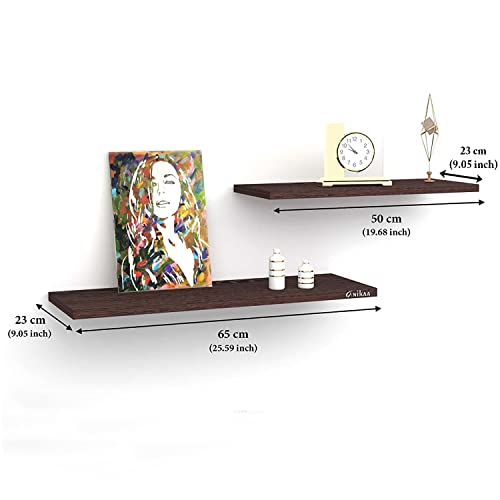 Image of Anikaa Verna Engineered Wood Wall Mounted Floating Decor Shelf / Book Shelf / for Home and Office (Set of 1 with 2 shelves , Wenge) [LxBxH(CM): 65x23x1.7] [LxBxH(CM): 50x23x1.7]