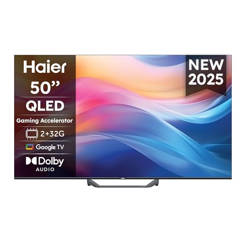 Haier QLED 4K UHD H50S80FUX 50'' Smart TV, Google TV, Dolby Audio, HDR 10, Telecomando Smart, Google Assistant, Bluetooth 5.1, Gaming Accelerator, USB 2.0, DBX TV, HDMI 2.1 x 4 [2025]