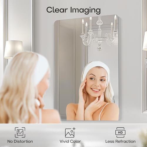 Image of USHOWER Frameless Bathroom Mirror for Over Sink, 24x36 Inch Rectangle Wall Vanity Mirror for Bathroom, Bedroom, Entryway, Polished Edge, Tempered Glass | 24x36 Inch Rectangle Wall Vanity Mirror for Bathroom, Bedroom, Entryway, Polished Edge, Tempered Glass, Hardware Inclued