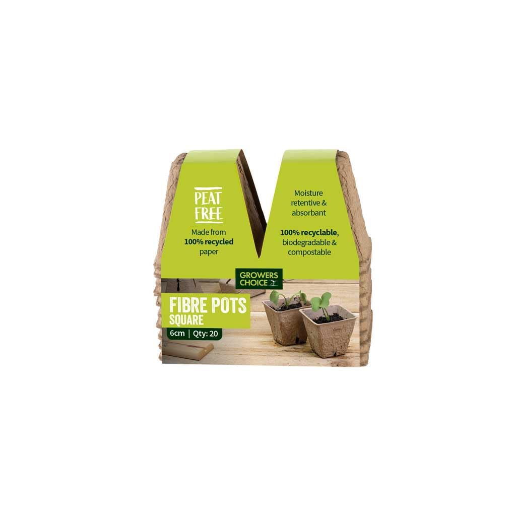 Growers Choice Peat Free Square Fibre Pots, 6 cm Square, 40-Pack, Biodegradable, For Seedlings and Cuttings