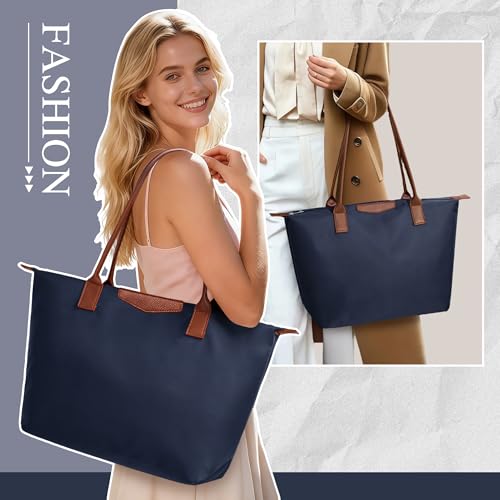 Image of Tote Bag for Women, Casual Hobo Bag Vegan Leather Top-Handle Purse Foldable Shoulder Nylon Zipper Handbag