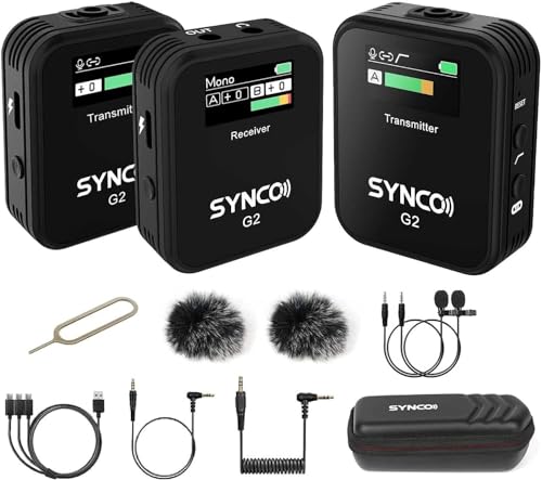 SYNCO G2 (A2), sistema de microfone de lapela sem fio 2.4G Transmissor duplo e 1 receptor Microfone de lapela para vlogging Streaming YouTube sem fio na câmera Smartphone Tablet