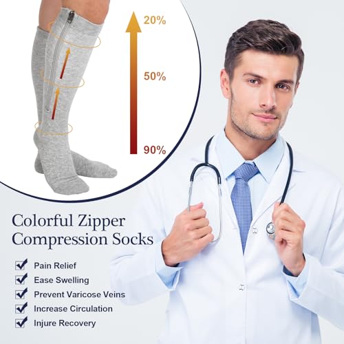 Tarpop 4 Pairs Men Zipper Compression Socks Colorful 20-30mmhg Compression Stockings with Zipper for Men Women Swelling Edema2