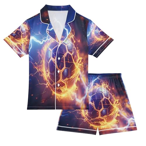 senya Pajama Sets Silky Button Down Nightwear Sleepwear Size 5-14 Years Fire Soccer Ball