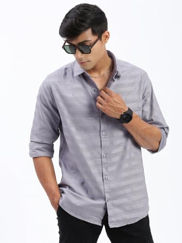 Image of SHOWOFFFF Men Solid Casual Shirt | Spread Collar Full Sleeves Cotton Shirt for Mens | Slim Fit Regular Length Shirt for Men's