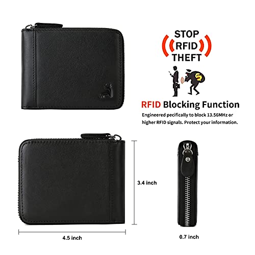 Slim Zipper Wallets For Men RFID Leather Mens Bifold Creidt Card Holder Zip Around Wallet With Coin Pocket - Image 3