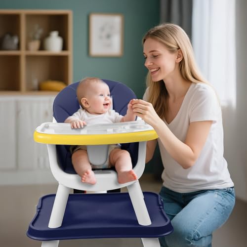 Image of 5 in 1 Baby High Chair, Toddler Chair with Removable Tray, Convertible High Chairs for Babies and Toddlers, Kids Learning Table, Building Block Table, Dining Booster Seat with Safety Harness, Blue