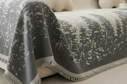 Image of The Furnishing Tree 3 Seater Reversible Chenille Sofa Cover, Double-Sided Luxury Throw, Anti-Slip Couch Cover, Soft & Comfortable Sofa Towel for All Seasons, Grey & Ivory