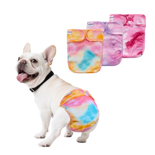Image of Female Dog Diapers Reusable No Tail Hole Period Panties Washable 3 Pack Diapers Female for Docked-Tail Frenchie French Bulldog Boston Terrier Without Tail U-WWD04S