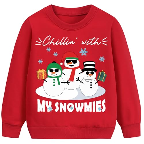 Image of Little Hand Toddler Boys Christmas Sweatshirt Boys Snowman Long Sleeve Cotton Crewneck Jumpers Kids Chillin with My Snowmies Tops Pullover Age 5-6 Years