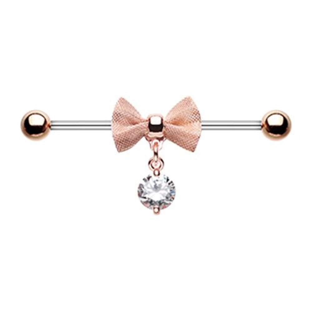 Rose Gold Adorable Mesh Bow-Tie Industrial Barbell