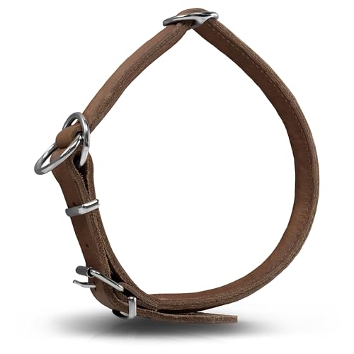 Rund & Weich - Zugstopp Hundehalsband Braun L - 55cm Lederhalsband mit Zugbegrenzung und Verstellbarer Schnalle, Dressurhalsung, Zugstopper, robust, Rindsleder