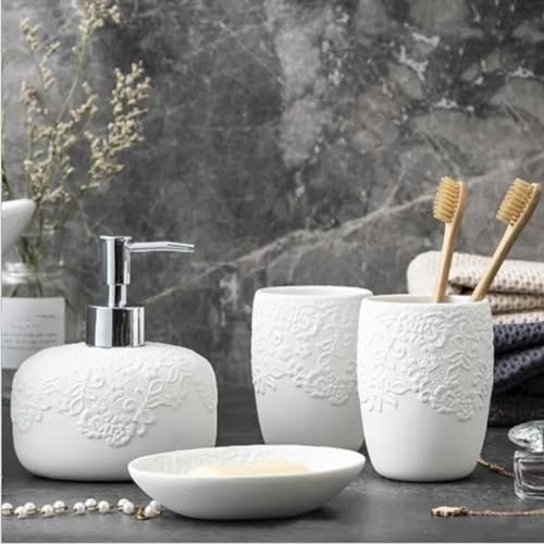 Ensemble salle bains relief céramique blanche kit décoration quatre pièces
