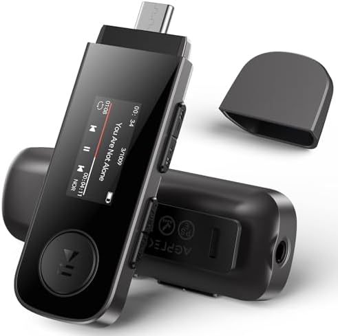 AGPTEK 64GB Reproductor MP3, Bluetooth 5.3 MP3 Tipo-C Sport Clip Reproductor de Música HiFi