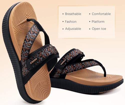 Image of KuaiLu Womens Orthopedic Flip Flops With Arch Support Adjustable Thick Athletic Cushion Recovery Walking Sandals For Woman Ladies Fashion Comfortable Flip-Flop Slides, Water Resistant & Lightweight