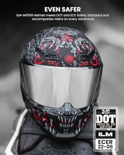 Image of ILM Motorcycle Helmets for Adult Men Women Full Face DOT ECE Powersports Dual Visor Street Racing Helmet with Pinlock Cascos para Motos Model MF509 (Mythology Red, 2XL)