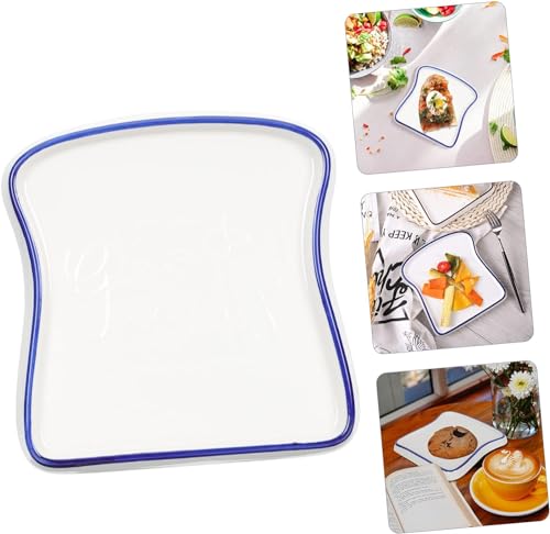 Image of Ceramic Toast Shape Serving Plate | Snack Plate for Breakfast | Decorative Dessert Plate | Microwave Safe Ceramic Plate | Unique Shaped Plate for Kitchen | Gifting Plate | Blue | 1 Piece