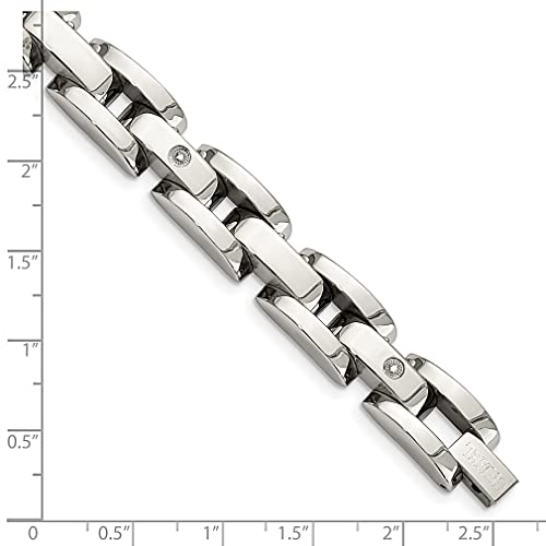 Ice Carats Stainless Steel 14K White Gold .03 Carat Diamond 8.5 Inch Bracelet Men Link Fine Jewelry For Dad Mens Gifts For Him #TOP4