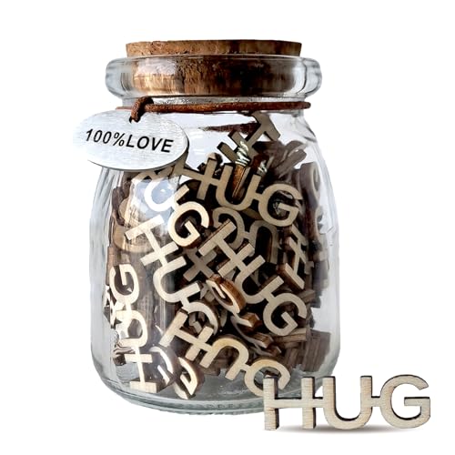 Jar of Hugs to Give, Hugs Jar Creative Gift, Hug Wooden Cutout Letter in A Jar Funny Gifts for Friends and Families