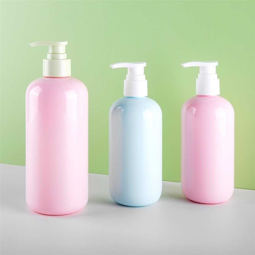 Distributeur de Douche, Distributeur de Savon, Flacon de Lotion Rond, Pompe en Plastique, 300 ml/500 ML, pour la Maison, l'hôtel ou la Salle de Bain (Taille Moyenne).