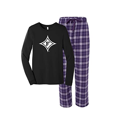 Sorority Letters Shop Furman University Pajama Set - Paladins Pjs - Furman Sleepwear Loungewear Pajamas - Unisex Sizing (XXX Large, Black Tee - Purple Plaid)