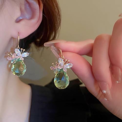 Crystal Teardrop Dangle Butterfly Earrings for Women, Clear CZ Dangling Statement Earrings Jewelry Gift For Party2