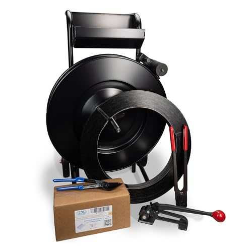 Image of Steel Strapping Kit - 1 /2 inch x 2800' (1180 lbs Break Strength) & 1000 Strapping Seals & Tensioner & Sealer & Dispenser - Extra Durable Packaging Steel Strapping Solution - P.SSK.12.FULL by IDL Packaging