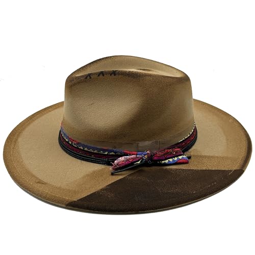 Image of Classic Wide Brim Fedora Hat for Women Man Floppy Panama Hat Western Felt Outdoor Hat with Band Sun Protection
