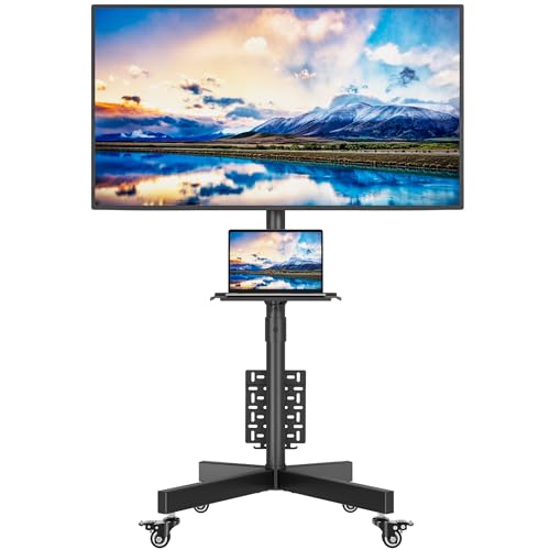 BONTEC Rolling TV Stand with Pegboard Storage for 23–60 Inch TVs, Holds, Height Adjustable Mobile TV Cart on Metal Wheels with Shelf & Cable Management,Holds up to 88 lbs, Max VESA 400x400mm