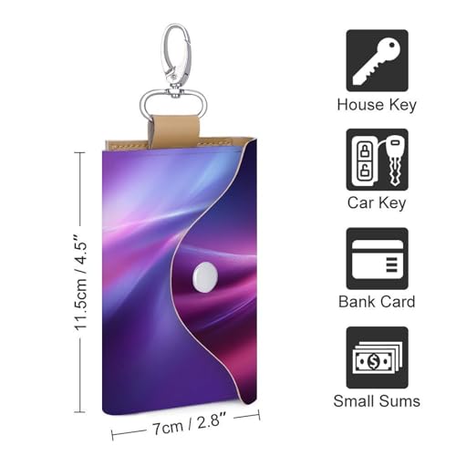 Abstract Flowing Wave Lines Gradient Violet Pink Key Holder Bag PU Leather ID Card Holder Keychains Case Cover for Men Women2