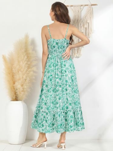 Image of GRACE KARIN Summer Dresses for Women 2026 Vacation,Smocked Floral Maxi Dress,Boho Beach Sundress with Pocket Fashion Clothing