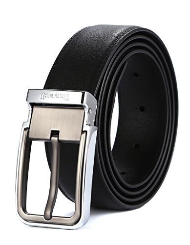 Tonywell Mens Belts with Pin buckle Genuine Leather Fashion Style Belts (45-48"Waist, Black Leather&Silver Buckle)