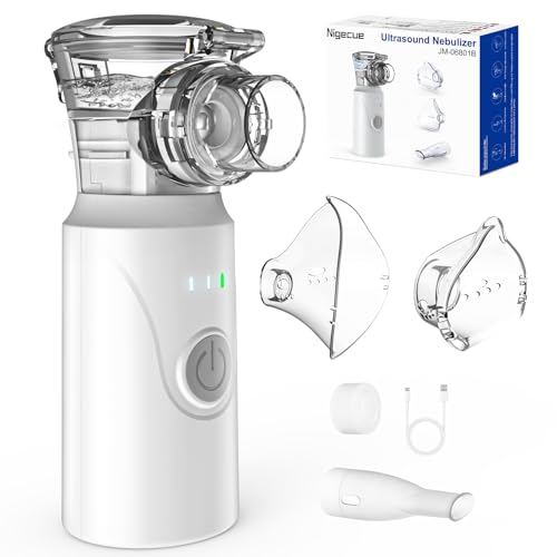 Nigecue Inhalationsgerät Tragbar Vernebler Set Leises Inhalator Verneblergerät mit Mundstück und 2 Maske für Kinder und Erwachsene, USB Wiederaufladbar