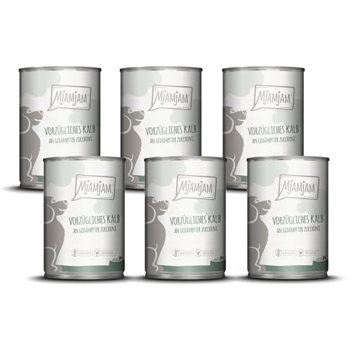 MjAMjAM - Premium Nassfutter für Hunde - vorzügliches Kalb an gedämpfter Zucchini, 6er Pack (6 x...
