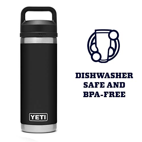 YETI Rambler - Botella de 18 onzas, aislada al vacío, acero inoxidable con tapa para beber, color negro