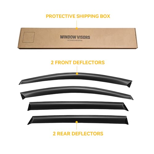 Image of Window Visor for 2016-2020 Kia Sorento, Out-Channel Rain Guards Shields Vent Deflector Shade Wind Dark Smoke Ventshade Ventvisor for 16-20 Sorento 2017 2018 2019 16 17 18 19 20, Outside-Mount, 4PCS
