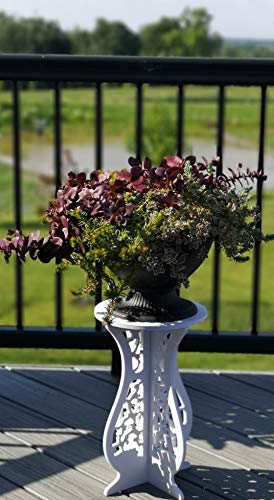 Asian Home Beautiful White Pvc Board Flower Plant And Vase Stand Display With Intricate Carvings And Gold Ornate Floral Nonslip Mat, Waterproof For Indoor And Outdoor Use (16.5" H X 10" W) #TOP2