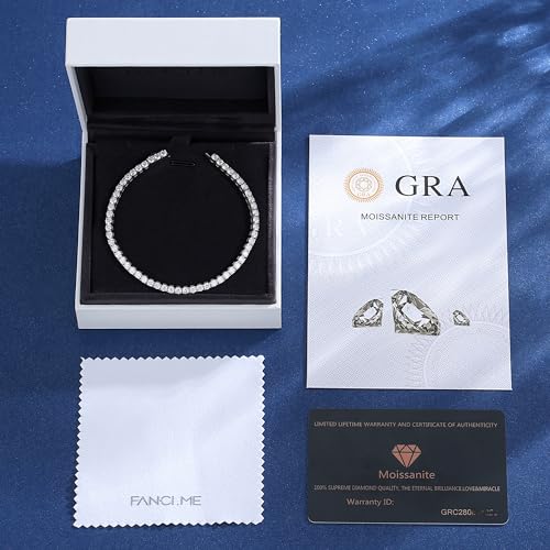 FANCIME Moissanite Tennis Bracelet 4.7-19 Carats 925 Sterling Silver Imitation Diamond Tennis Bracelet 3/4/5mm D Color VVS1 Round Cut Moissanite Bracelet for Women Men4