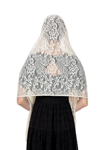 Wgior Rectangular Chapel Veil Scarf Catholic Church Veils Mantilla Wrap Shawl Mass Head Covering (Ivory)