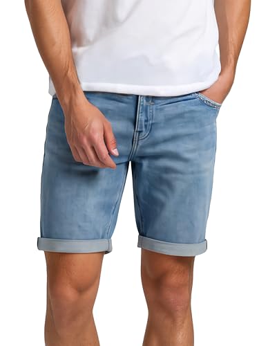 DENIMFY Jeans Shorts Herren Stretch Kurz Regular Fit DFAri Kurze Hosen Sommer Denim Einfarbig, Größe:40, Farben:Middle Blue Denim (M48)
