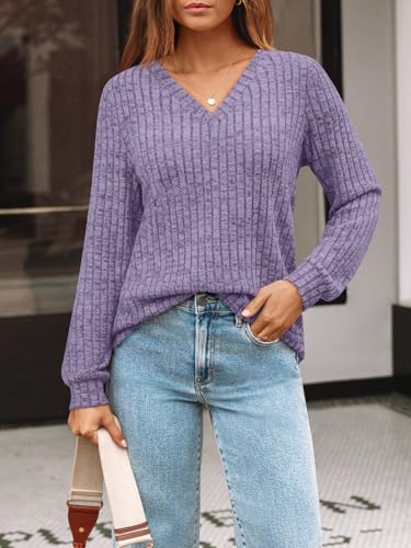 Image of AUTOMET Womens V Neck Long Sleeve Shirts Fall Tops 2026 Lightweight Sweater