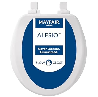 MAYFAIR 864SLOWB 000 Alesio II Toilet Seat will Slow Close, Never Loosen and Provide the Perfect Fit, ROUND, Highly Stylized Durable Enameled Wood, White