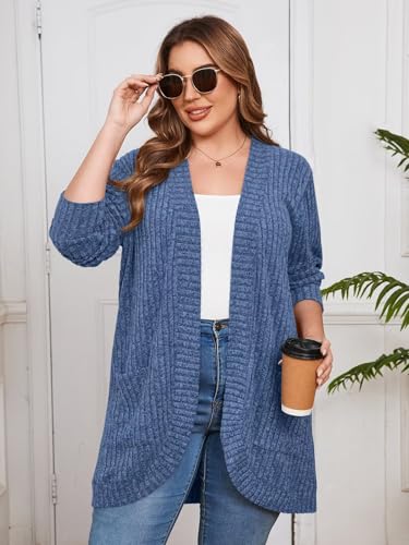Image of BELAROI Women Plus Size Cardigan Sweater Fall Outfit | Open front long cardigan, lightweight sweater, versatile layering tops for fall winter, daily wear, outdoor, office clothes